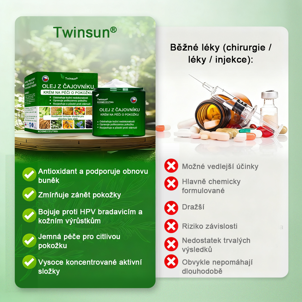 ✅ S osvědčením SÚKL 🌿 Twinsun® Tea Tree Krém – Odstraňuje nedokonalosti pokožky, regeneruje poškozenou pleť, dodává jí zářivý vzhled a poskytuje omlazující péči 🌳