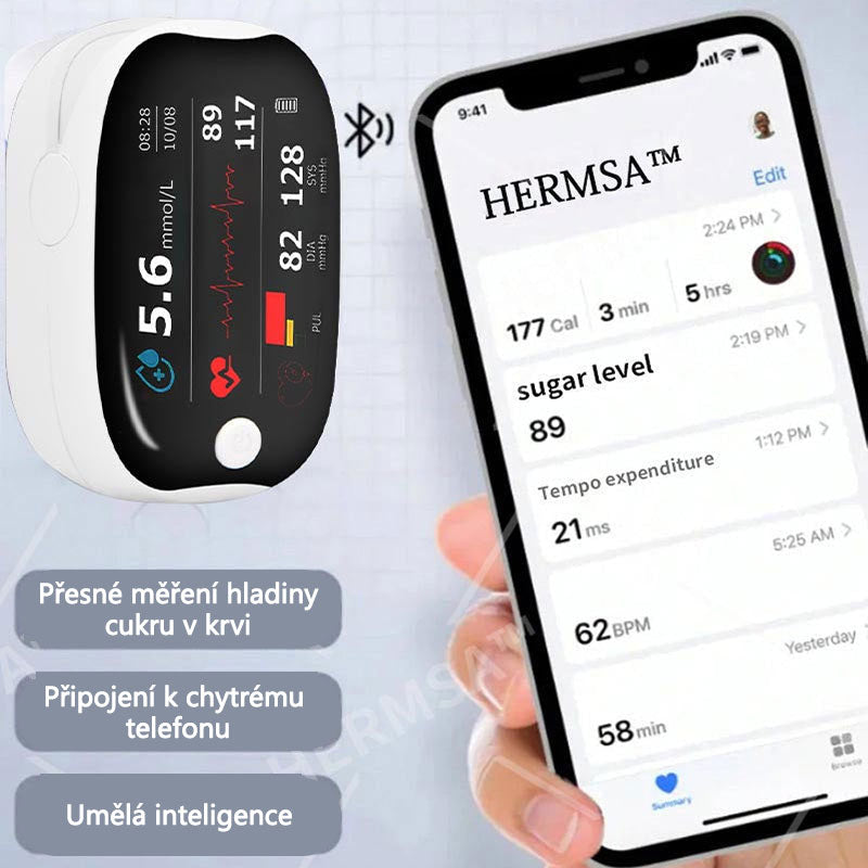 HERMSA™ Vysoce přesný multifunkční neinvazivní zdravotnický přístroj (pro monitorování hladiny cukru v krvi, kyslíku v krvi a krevního tlaku) [99,9% přesnost].