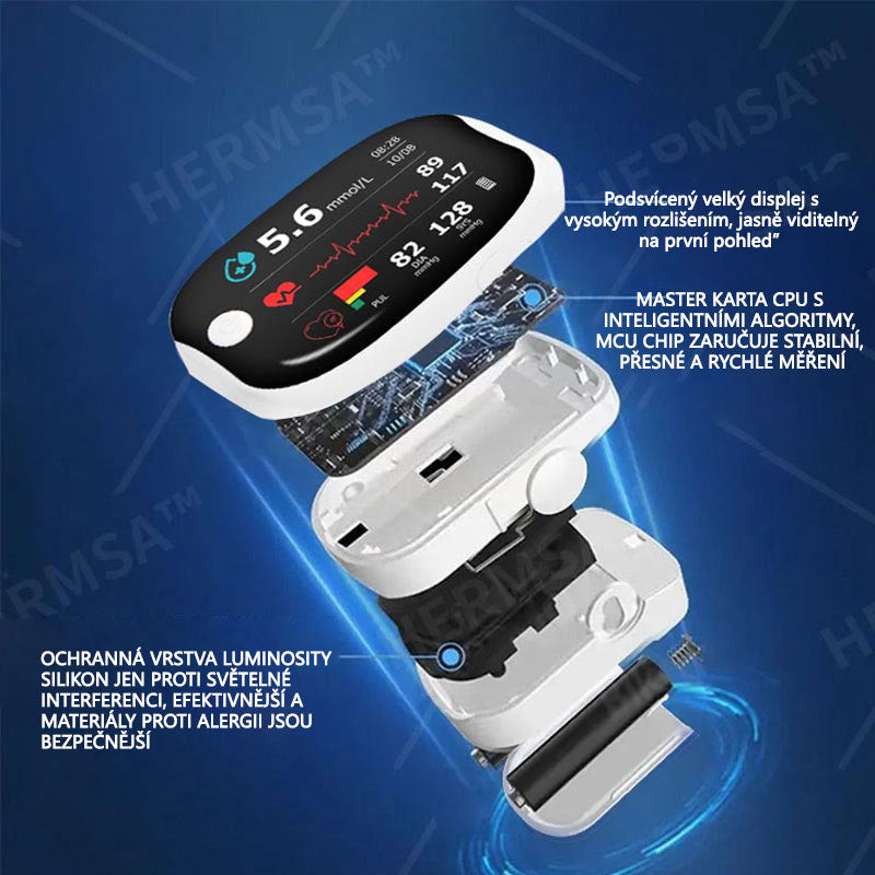 HERMSA™ Vysoce přesný multifunkční neinvazivní zdravotnický přístroj (pro monitorování hladiny cukru v krvi, kyslíku v krvi a krevního tlaku) [99,9% přesnost].